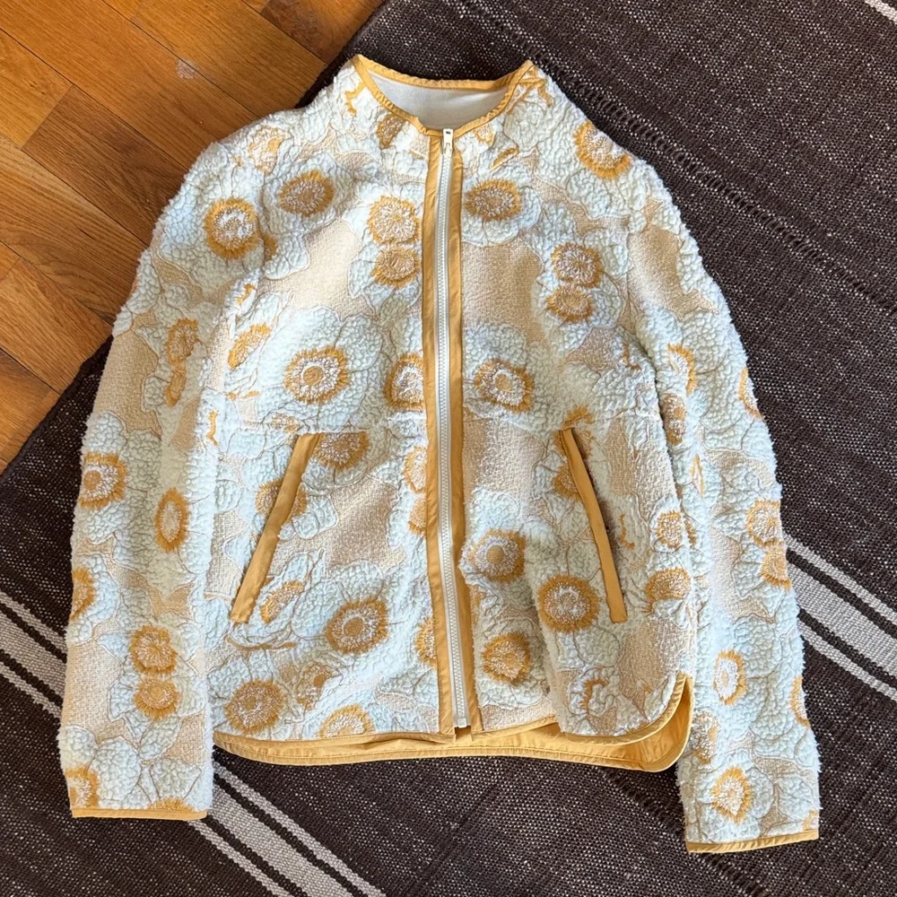 Anthropologie Cream and Yellow Floral Teddy Jacket - Picture 1 of 5
